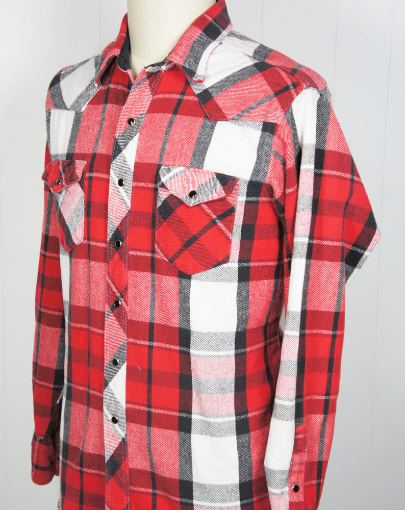 Vintage Red, Black & White Striped Flannel Western Pearl Snap Shirt ...