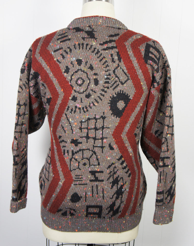 Vintage Men's 1980's Cosby Sweater w/ Super Crazy Fun Pattern, Size L ...