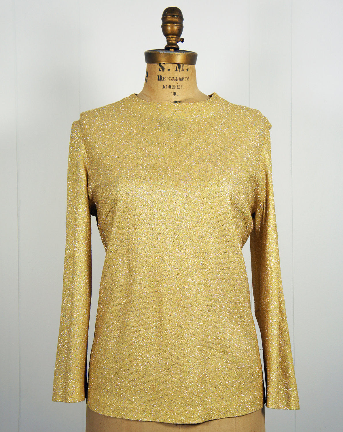 Vintage 1980's Women's Gold Glitter Long Sleeve Sparkle Top, Size L ...