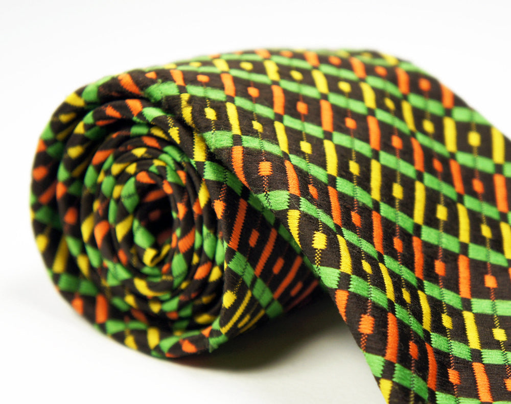 Vintage 1970's Brown, Orange, Yellow & Lime Green Wide Necktie | Hoof ...