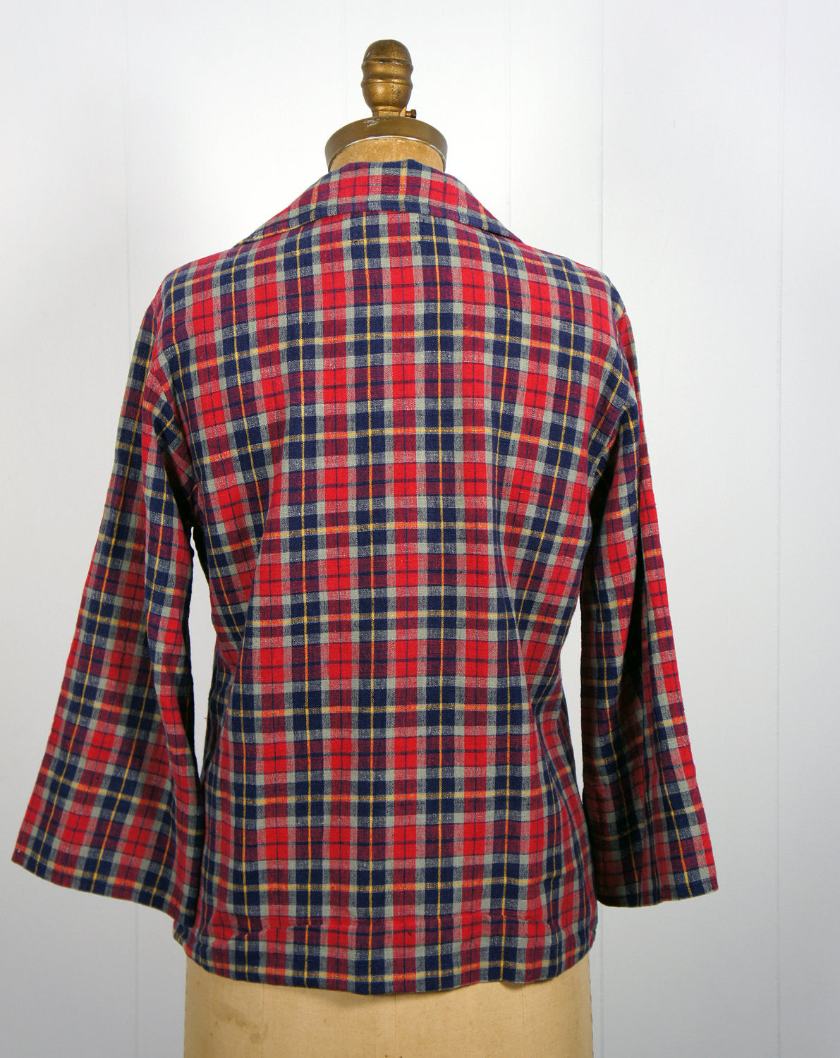 Vintage Women's 1970's Red, Blue & Yellow Plaid Pullover Shirt, Size M ...