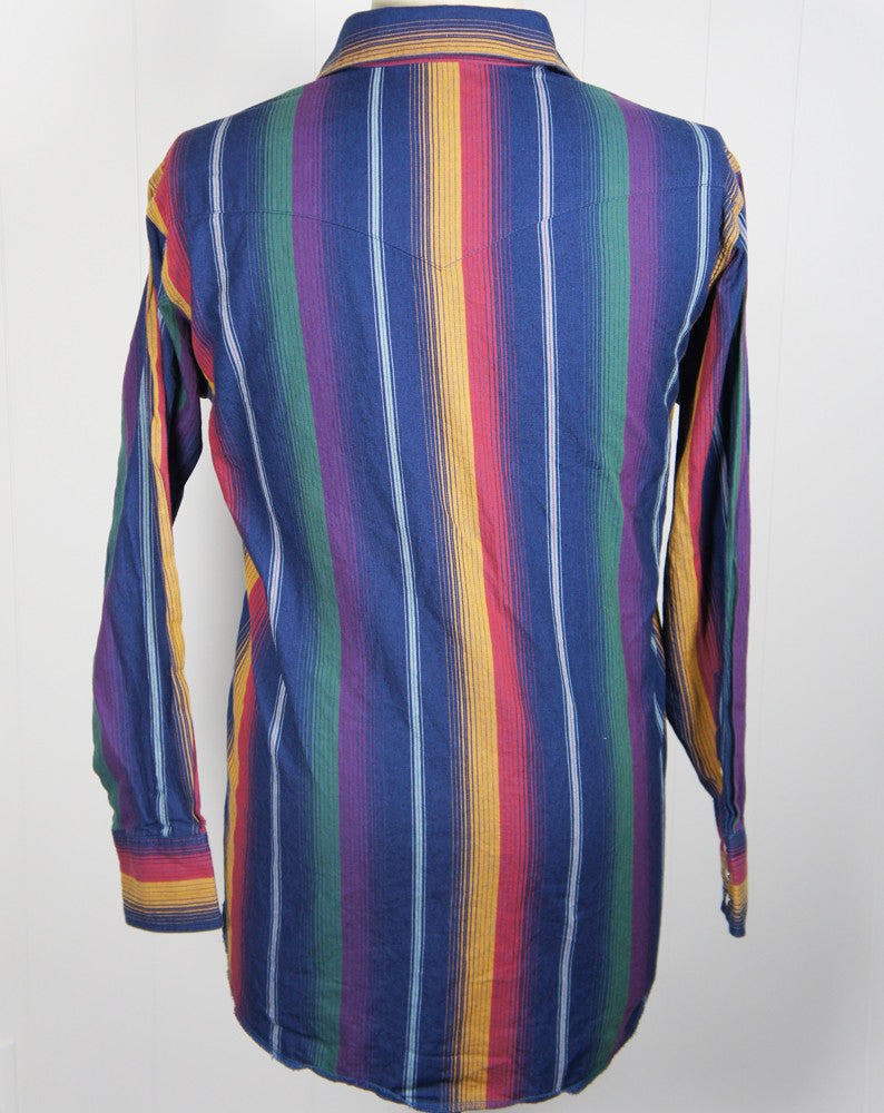 Vintage Rainbow Striped Western Pearl Snap Shirt - Size XL | Hoof & Antler