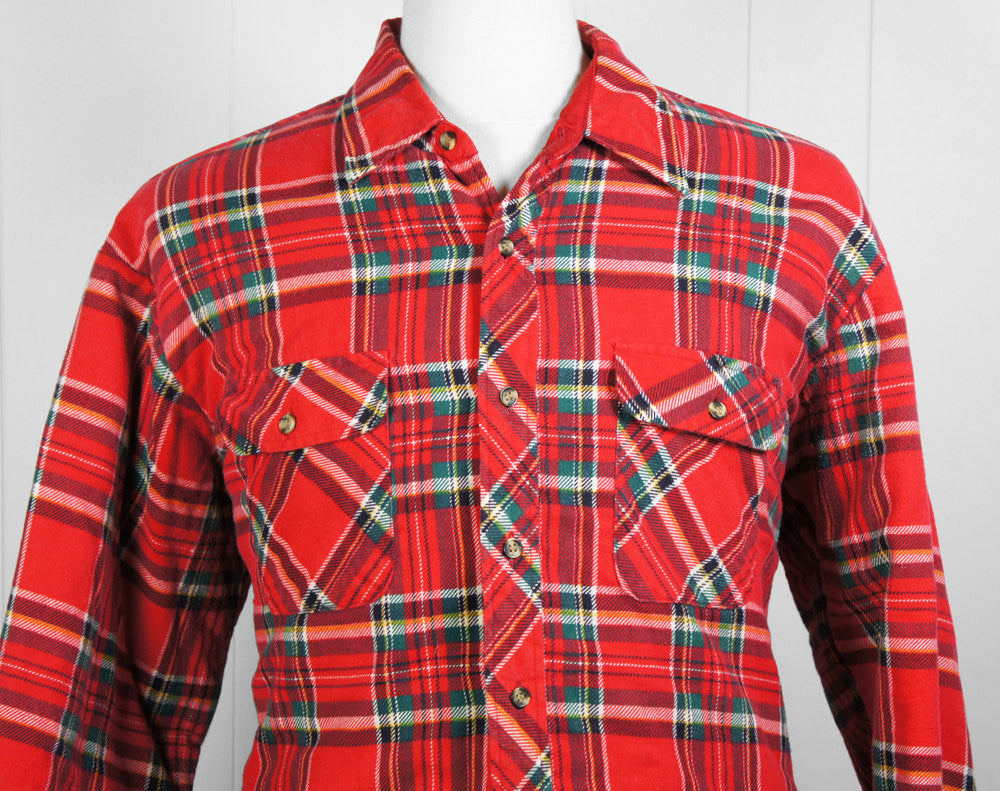 Vintage Red, Green, Black & White Striped Flannel Shirt Jacket - Size ...