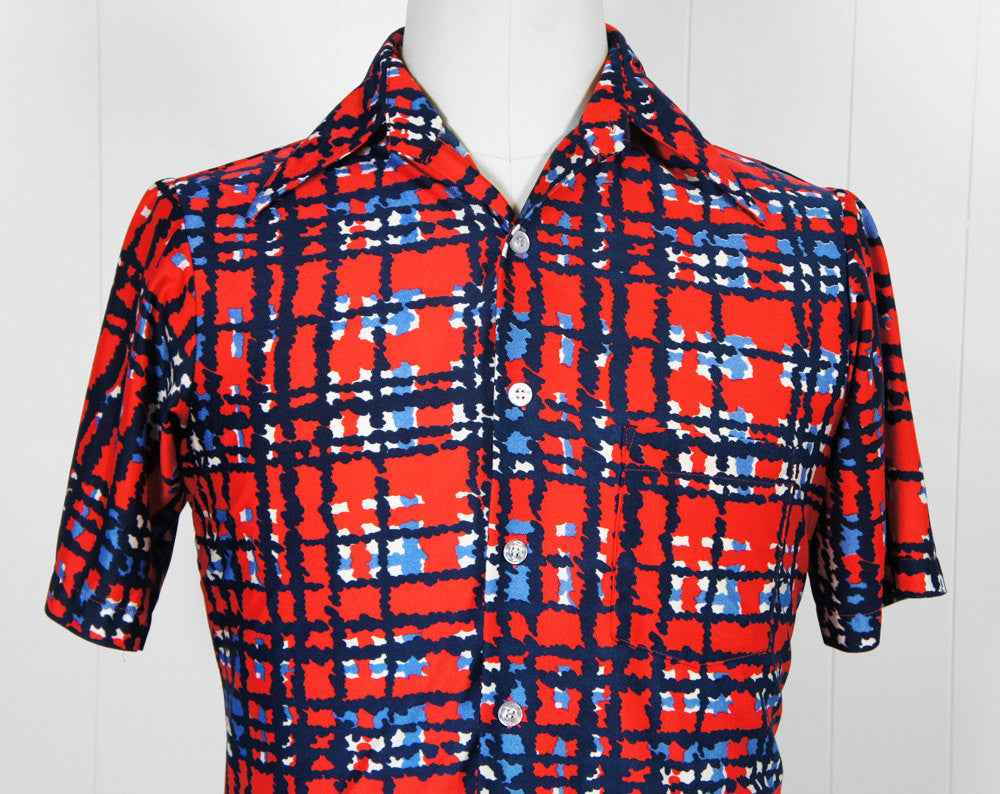 Vintage 1970's Red, White & Blue Disco Shirt - Size M | Hoof & Antler