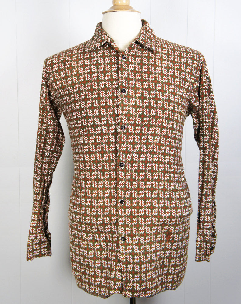 Vintage 1980's Olive Green & Brown Abstract Button Up Shirt - Size M ...