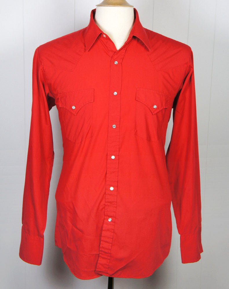 Vintage Men's Red Western Pearl Snap Shirt - Long Sleeve, Size L | Hoof ...