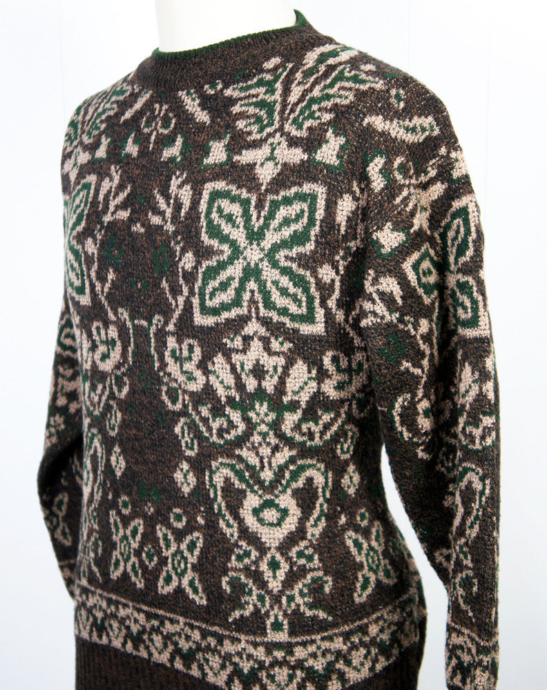 Vintage 1960's Brown, Forest Green & Beige Wool Sweater, Size M | Hoof ...
