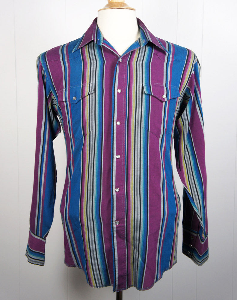 Vintage Men's Multicolor Wrangler Western Pearl Snap Shirt - Size M ...