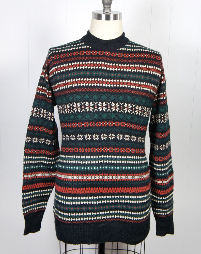 Vintage 1960's Men's Green, Red, Black & Beige Nordic Sweater, Size L ...