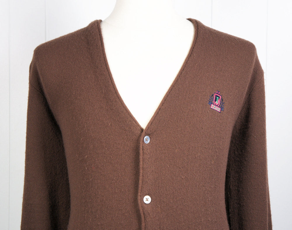 Vintage Men's 1970's Brown IZOD Cardigan Sweater, Size M | Hoof & Antler