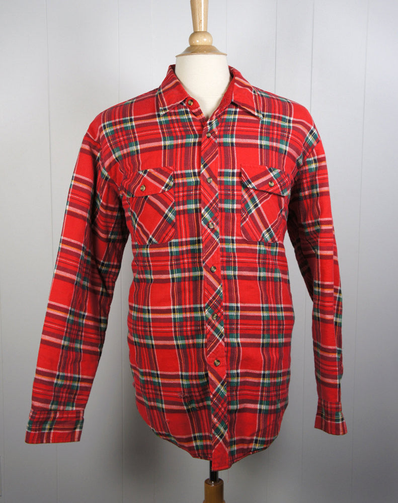 Vintage Red, Green, Black & White Striped Flannel Shirt Jacket - Size ...