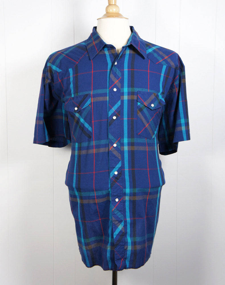 Vintage Blue Rustler Striped Western Pearl Snap Shirt - Size XXL | Hoof ...