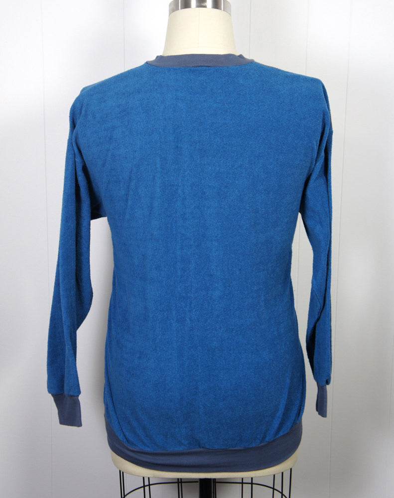Vintage 1970's Men's Blue Color Block V-Neck Sweater - Size L | Hoof ...