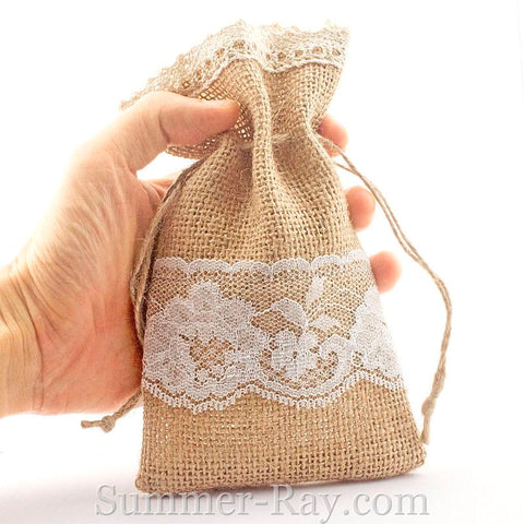 Hessian Burlap Drawstring Bag with Double Lace Border – Summer-Ray.com