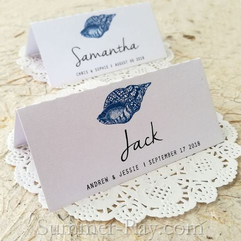 Personalized Beach Themed Gastropod Shell Wedding Place Cards Seating Cards