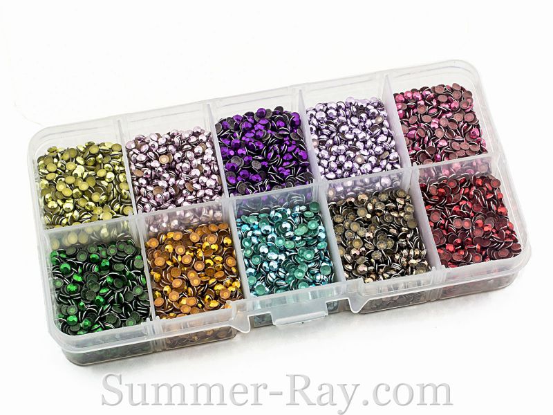 Hot Fix Rhinestuds SS10 (2.8 mm) Mixed Color in Storage Box - 10080 pi ...