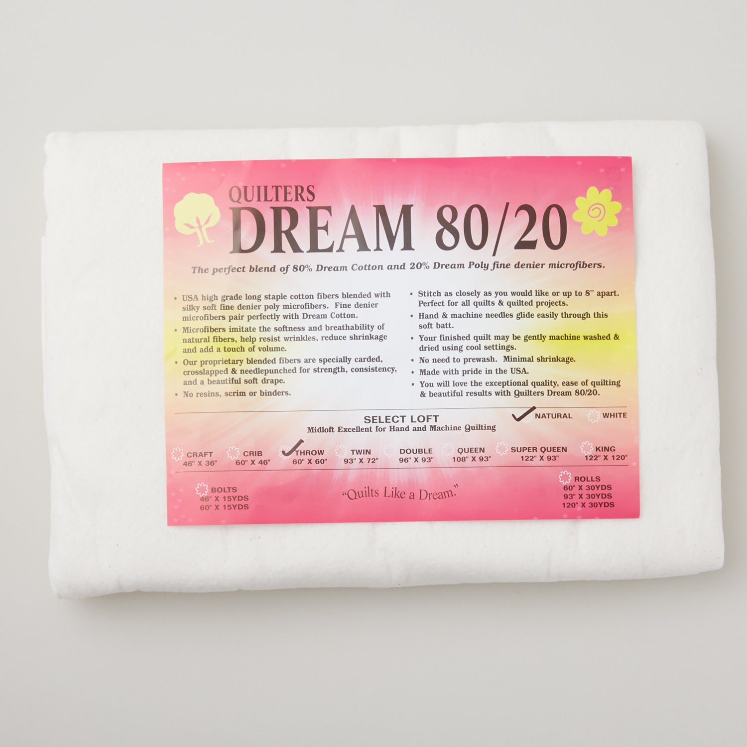 Quilter's Dream Natural 80/20 Select Throw Batting