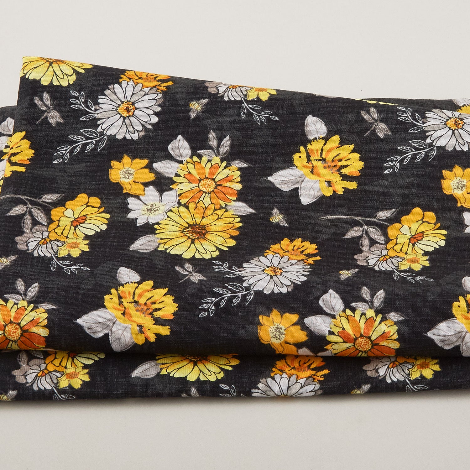 Mellow Yellow - Large Yellow Flowers Black 2 Yard Cut