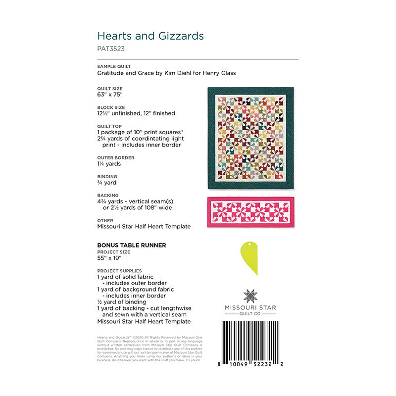 Hearts And Gizzards Quilt Template