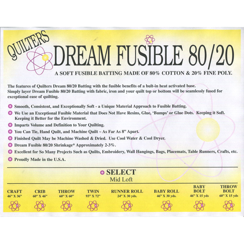 Quilters Dream Fusible 80/20 Craft Size 46in x 36in