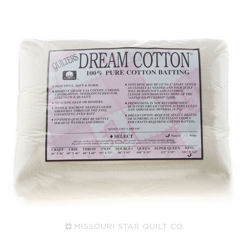 Quilters Dream Cotton Batting - Natural Select - Double 96 x 93 -  Stonemountain & Daughter Fabrics