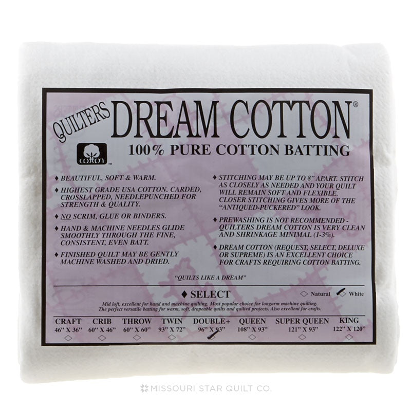 Quilters Dream Natural Cotton Request Batting 60in x 60in Throw, Natural