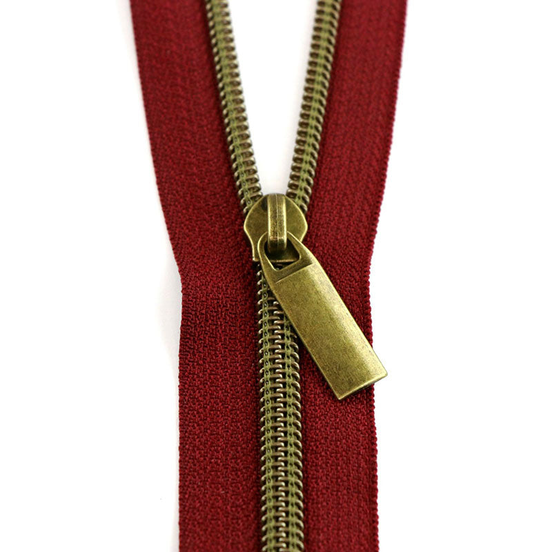 Sallie Tomato 108'' Zipper by the Yard + 9 Pulls Antique, Brown Tape, SKU:  ZBY5C34