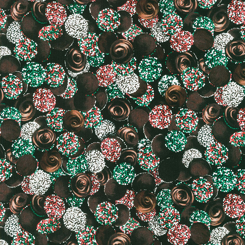 Chocolicious - Chocolate Cherries Black Digitally Printed Yardage