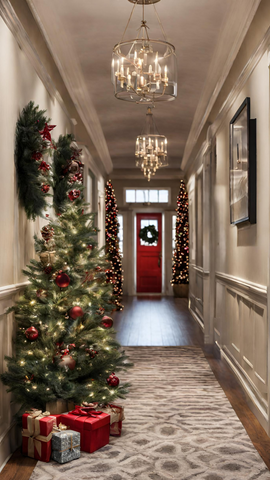 A Splash of Red in Elegance Christmas Hallway Decor