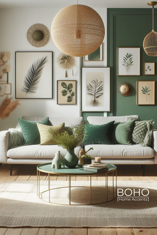 green living room boho home accents bohemian home decor inspiration