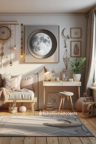 Moon Frame, adding earthy texture to bohemian-inspired home decor.