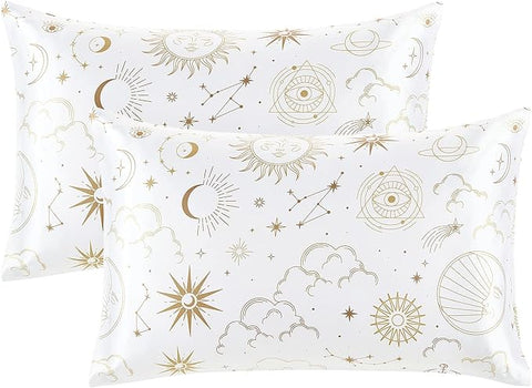 Moon Star Satin Pillowcase for Hair and Skin - Queen Size Set of 2