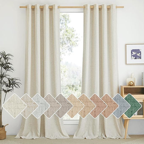 Natural Linen Curtains Long 2 Panels Set