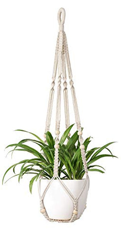 Boho Macrame Plant Hanger with Wood Beads - Indoor Hanging Planter Basket