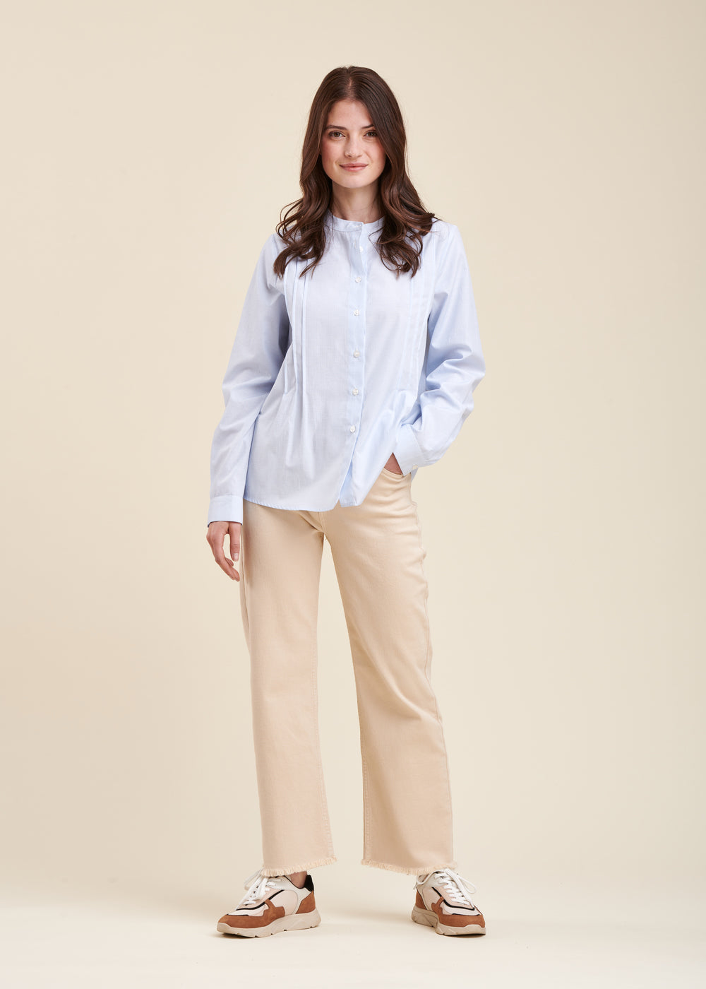 Cotton-poplin blouse with thin stripes