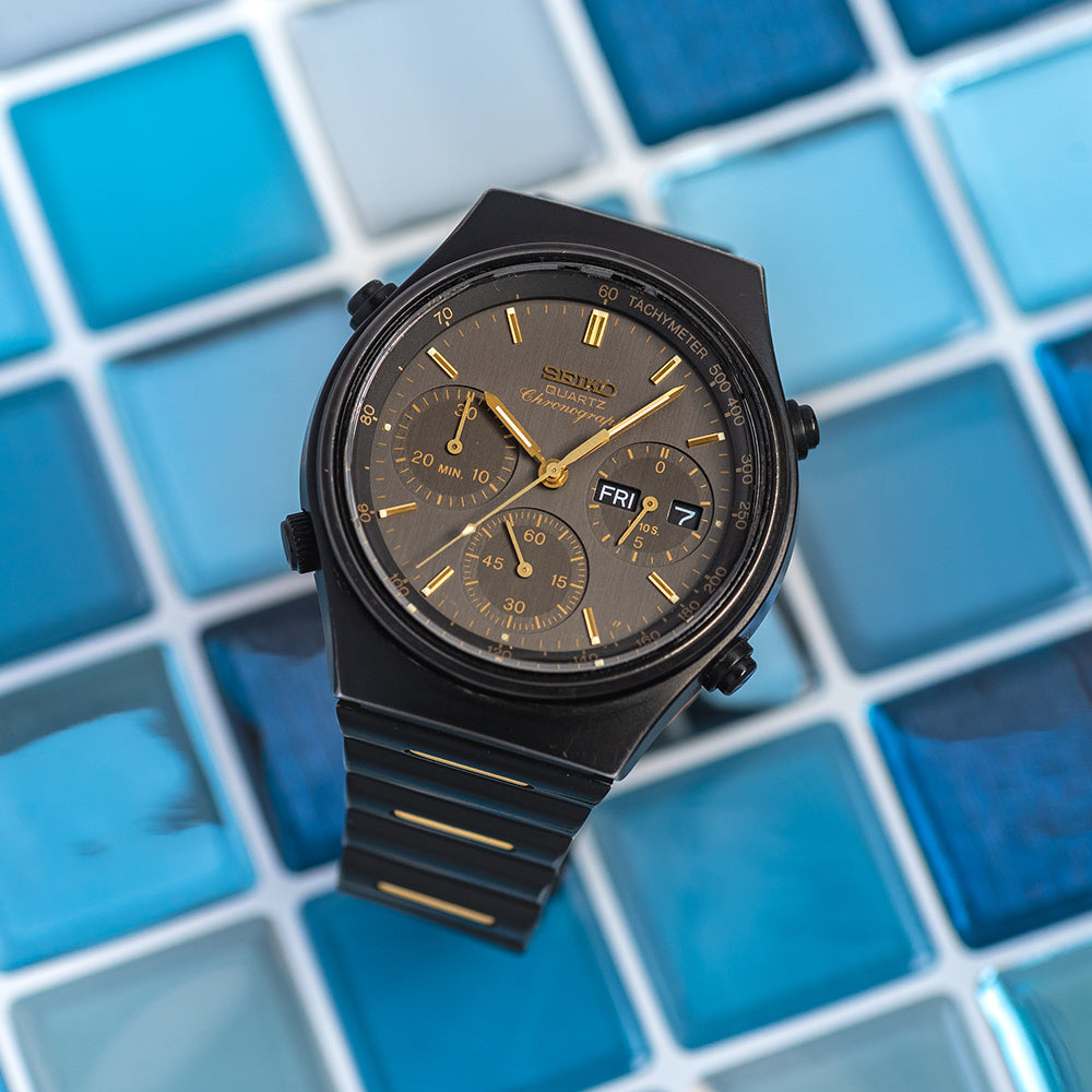 1987 Seiko Quartz Chronograph 7A38-7180 Black & Gold – KibbleWatches