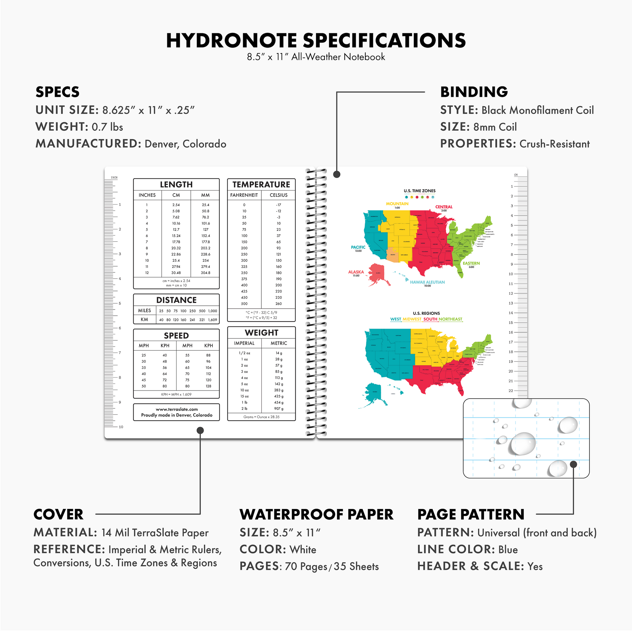Hydronote All-Weather Notebook Specs