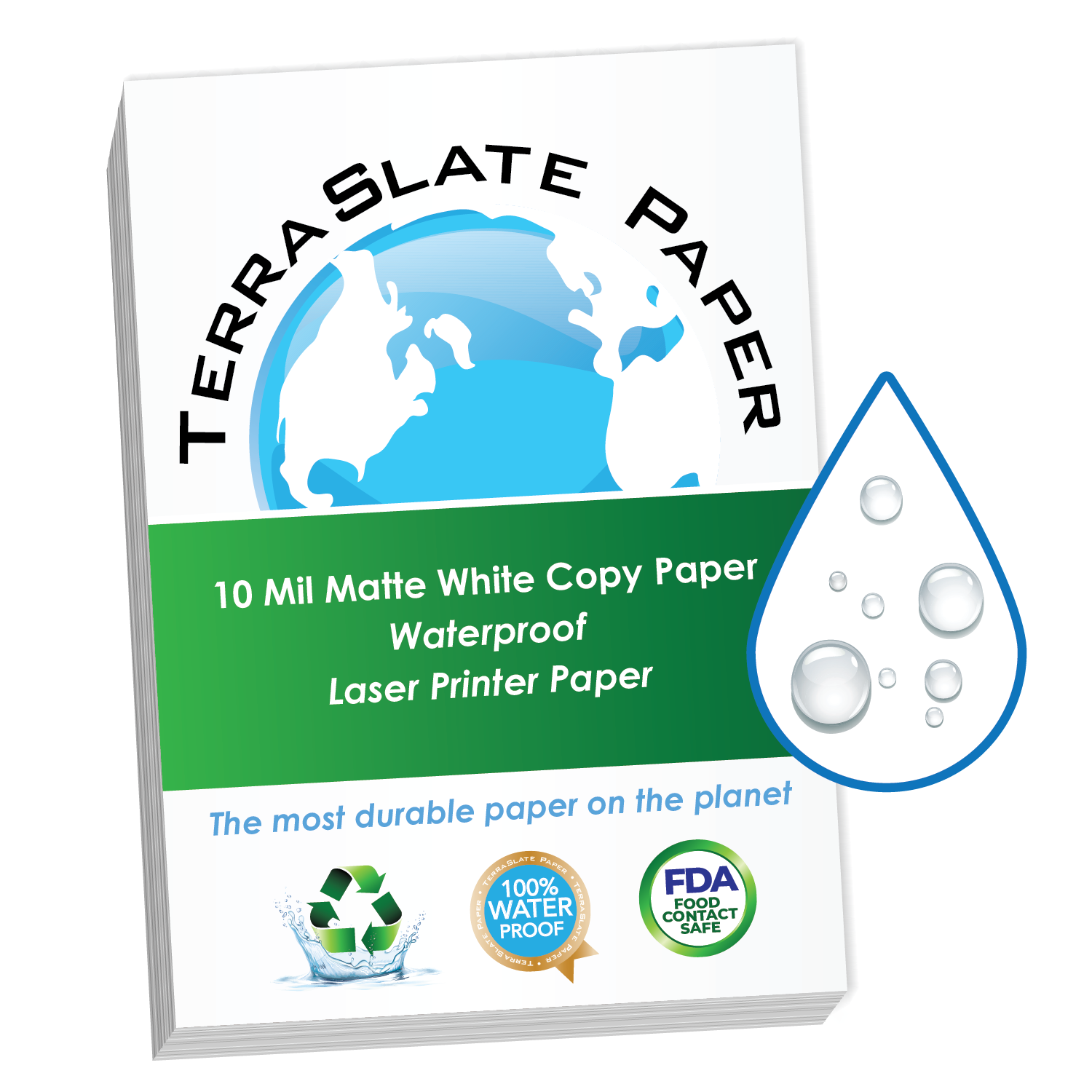 TerraSlate Paper 10 Mil 8.5 x 11 Waterproof Laser Printer/Copy Paper 25 Sheets