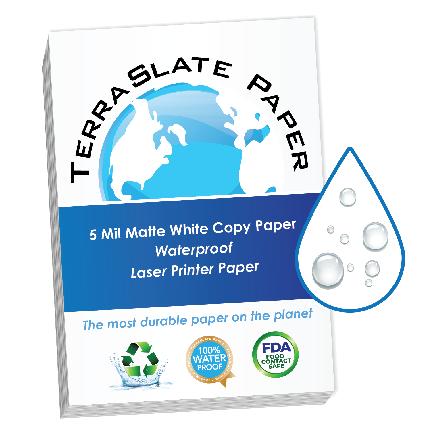 TerraSlate Paper 10 Mil 8.5 x 11 Waterproof Laser Printer/Copy Paper 25 Sheets