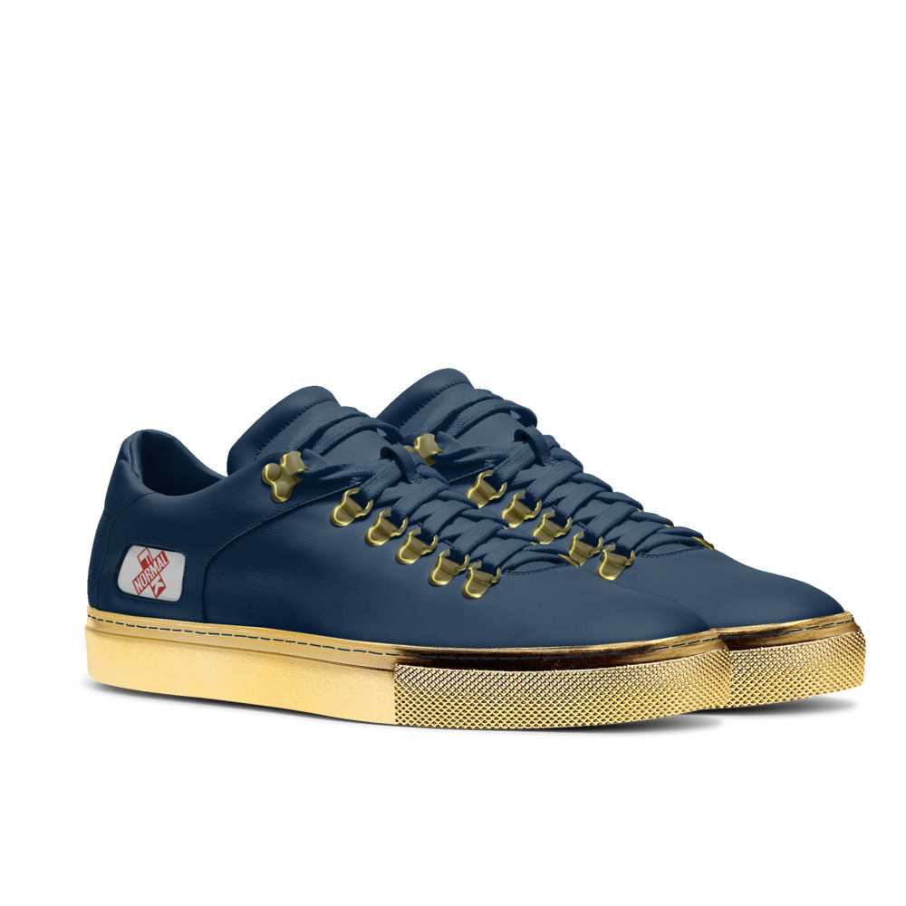 navy and gold trainers