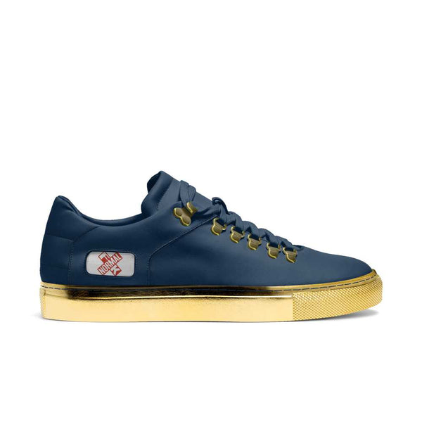navy and gold trainers
