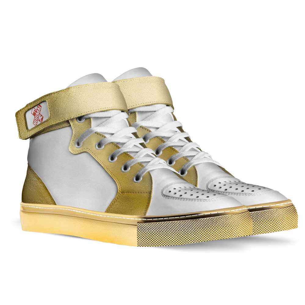 white and gold trainers