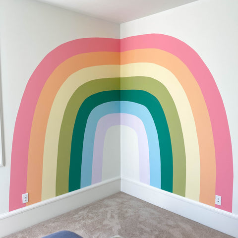 AU Baby rainbow nursery tutorial. How to paint a rainbow wall mural. DIY rainbow wall nursery idea. Gender neutral nursery decor.