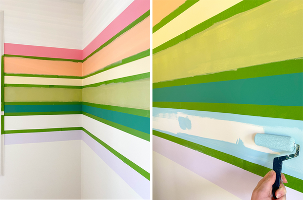 AU Baby Journal. DIY Rainbow wall mural tutorial. How to paint a rainbow wall mural. Gender neutral nursery design ideas. Gender neutral nursery decor ideas.