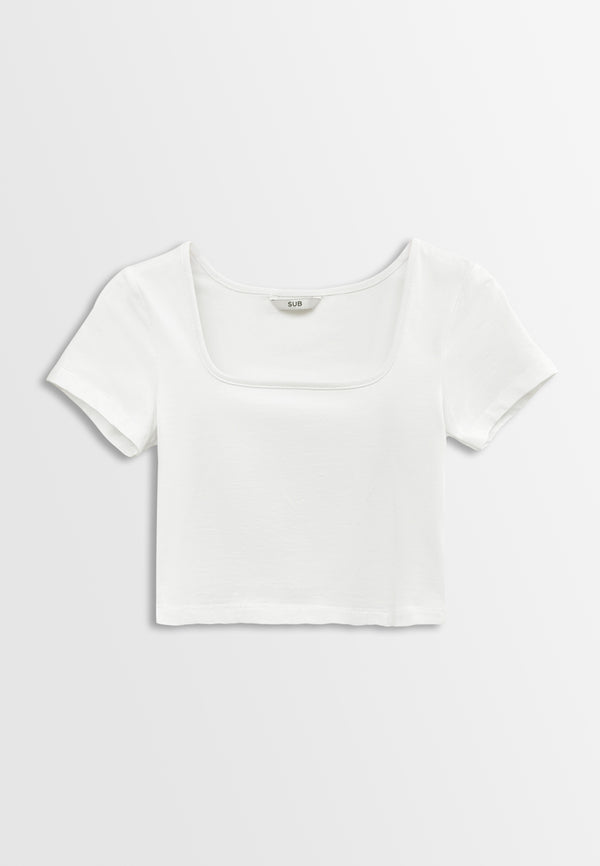 WHITE SHORT SLEEVE CROP TOP - WOMEN