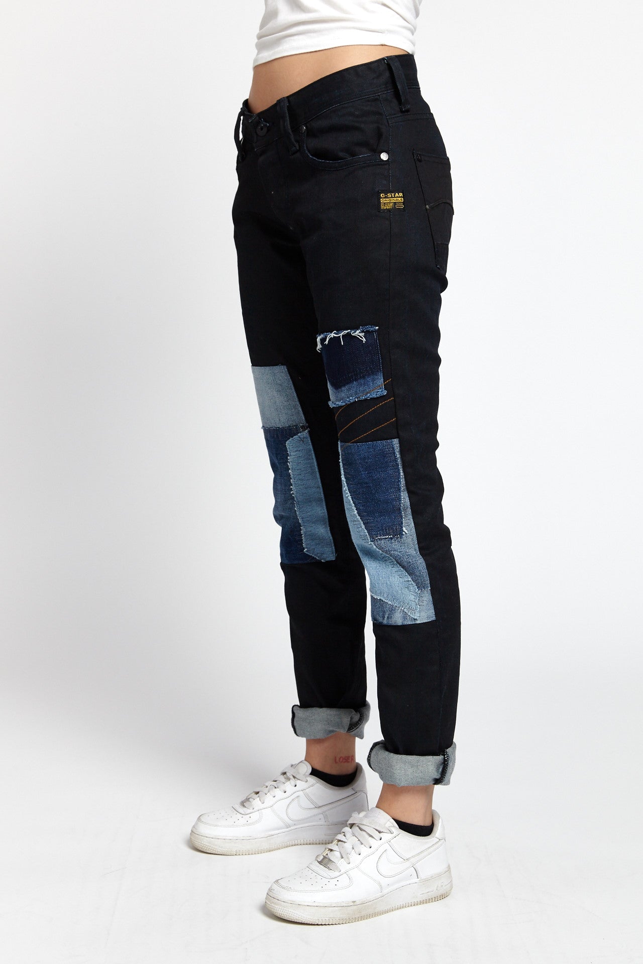 G-STAR RAW RECONSTRUCTED PATCHWORK COTTON JEANS IN BLACK W) -