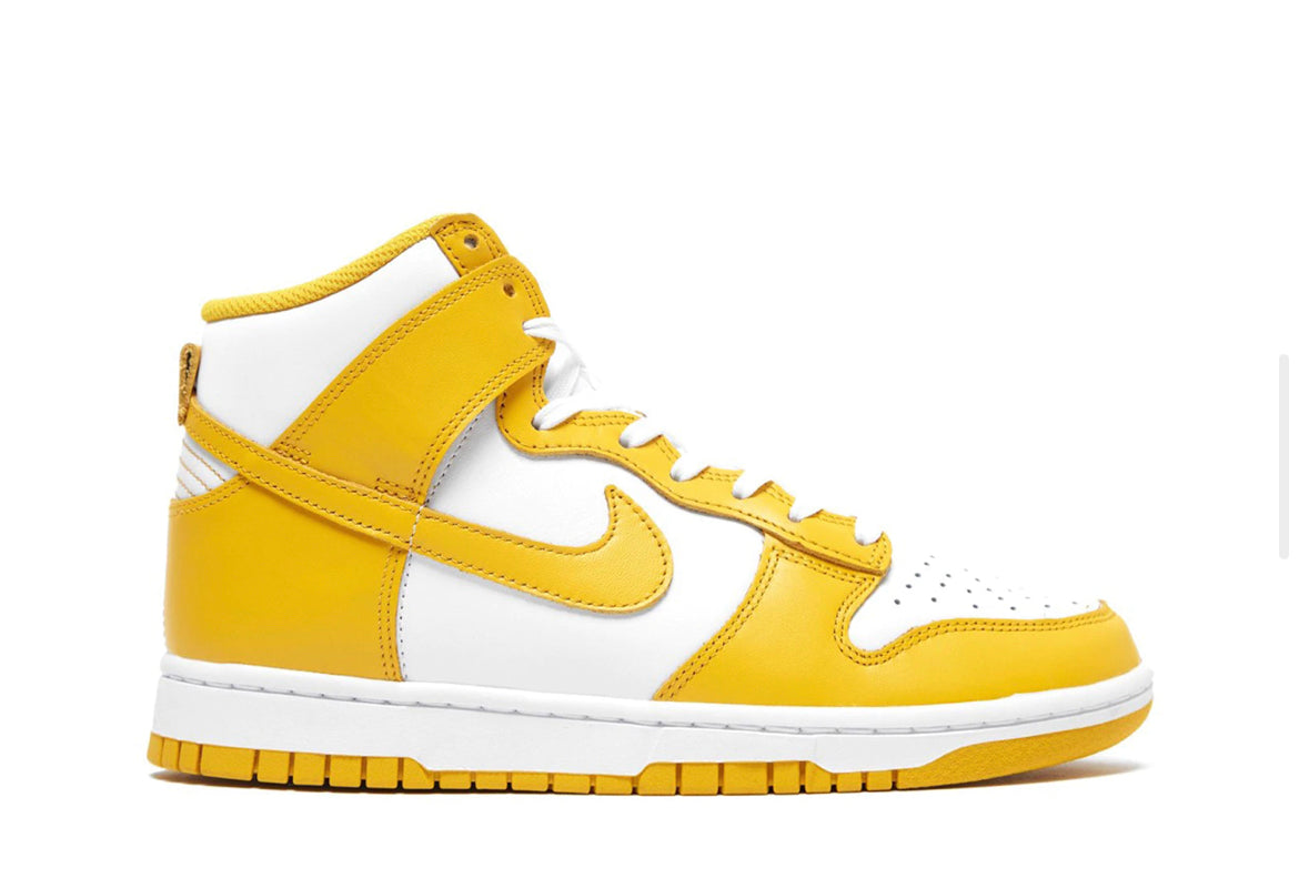 nike dunk high yellow white