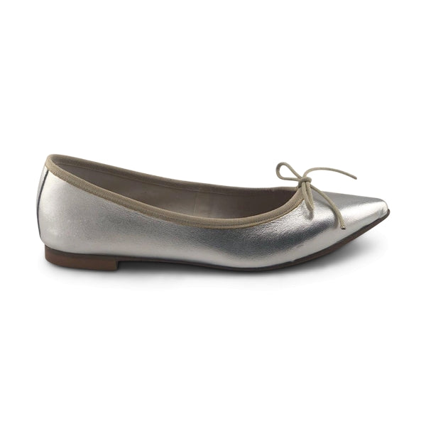 silver leather flat shoes