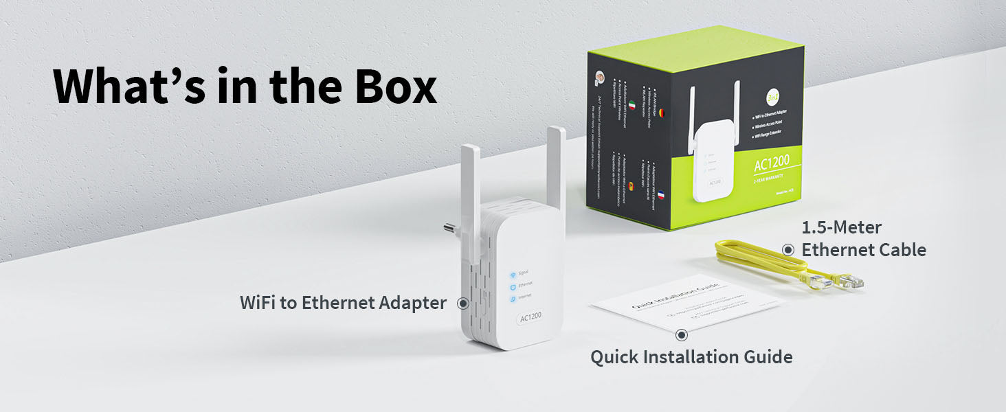 Package Contents for BrosTrend WiFi to Ethernet Adapter
