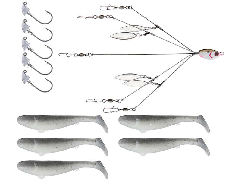 5 Arms Alabama Umbrella Rig Fishing Ultralight Tripod Bass Lures Bait Kit  Junior Ultralight Willow Blade Multi-Lure Rig (2 pcs 8 Blade), Bait Rigs -   Canada